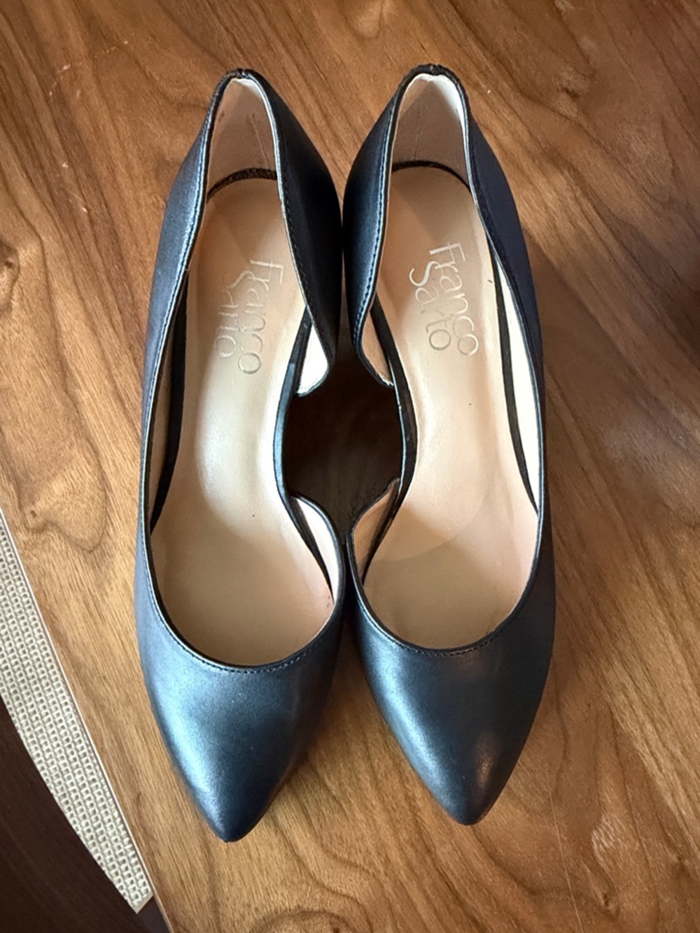 Franco Sarto Black Leather Pointed Wedge Pumps - Picture 2 of 6